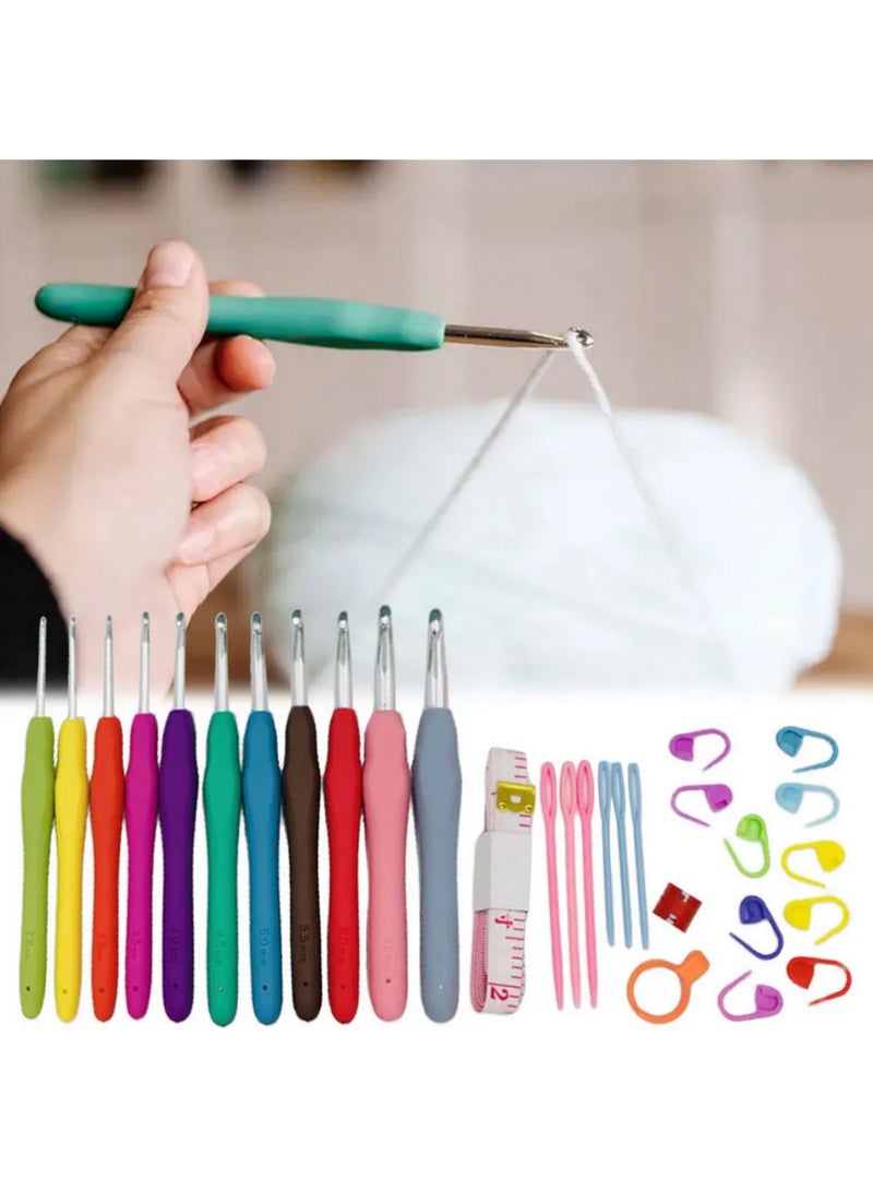 30 قطعة من مجموعات خطاطيف الكروشيه بحقيبة تخزين ومقابض ناعمة وإبر كروشيه ألومنيوم ومجموعة إبر حياكة خيوط النسيج وأدوات خياطة ونسج DIY - Image 3